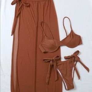 Shein Brown swimsuit set with skirt